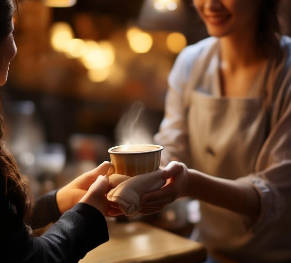 服务员传递温暖，一杯奶茶温暖传递