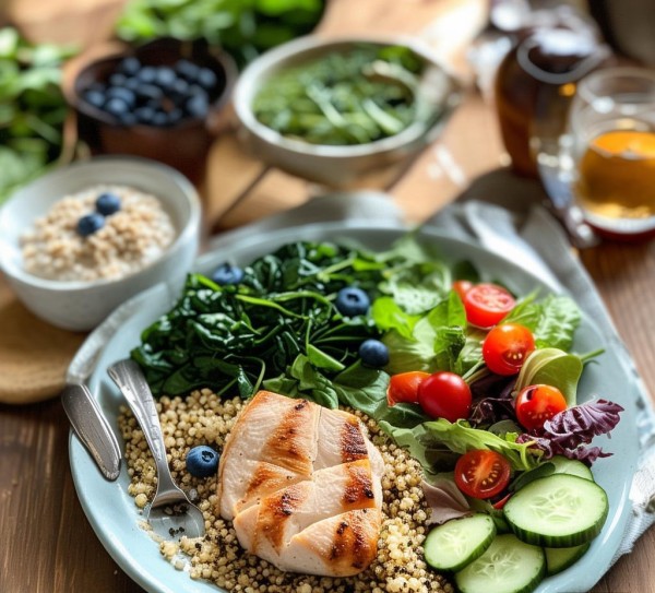 早餐和午餐，搭配适量的蔬菜和蛋白质，避免高热量食物。